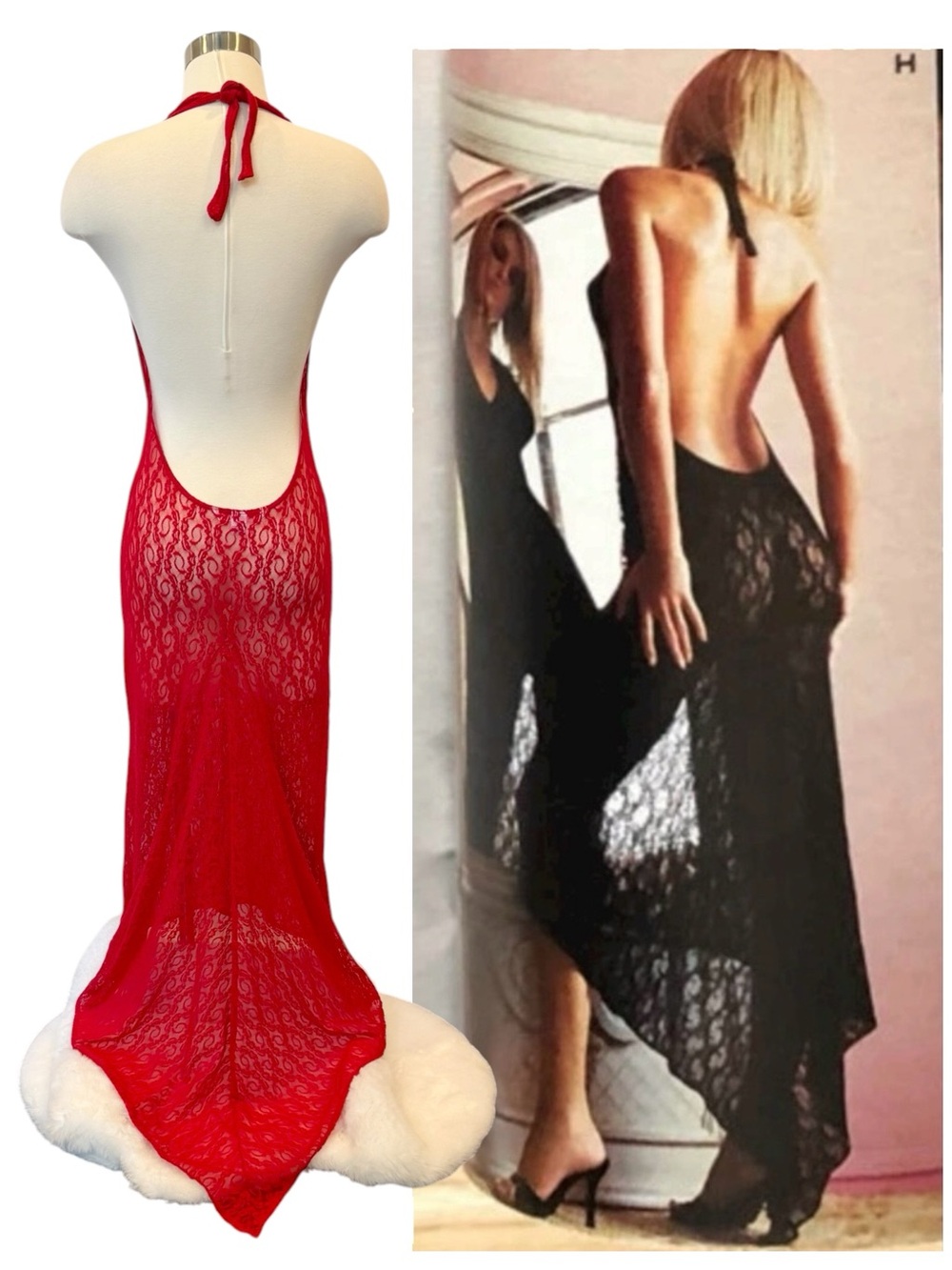Y2K Victoria’s Secret Red Sheer Lace Vintage Halter Mermaid Slip Dress Maxi Gown